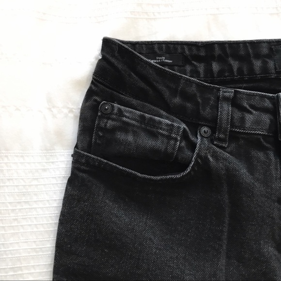 FRANK & OAK HIGH WAISTED WASHED BLACK STEVIE TAPERED JEANS - 27 - Picture 4 of 10